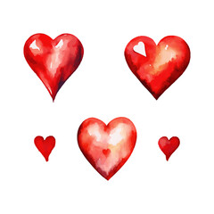 watercolor heart vector set isolated on white background