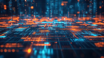 A digital cityscape featuring a vibrant display of code representing the intersection of technology and urban life