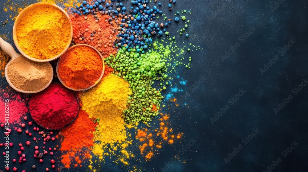 Poster A stunning and vibrant explosion of colored powders creating a beautifully artistic display in a creative setting