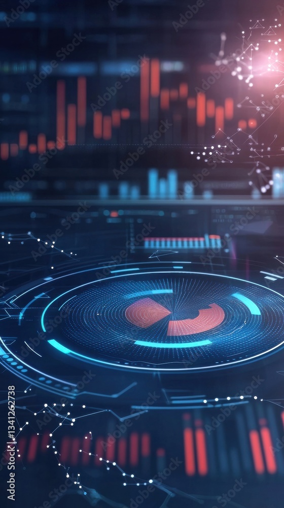 Poster futuristic data visualization with charts and graphs in technology