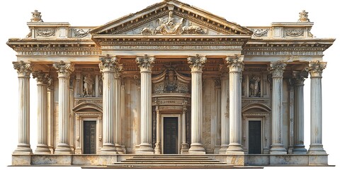 Majestic Ancient Roman Temple Facade Architectural Design, Columns, Friezes