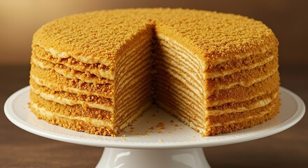 Traditional Russian Honey Cake Medovik &ndash; Layered Dessert Photography

