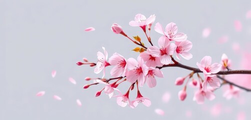 Fototapeta premium Delicate pink cherry blossom branch with scattered petals, spring floral vector illustration, pink petals, branch