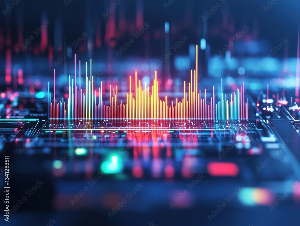 Poster dynamic sound wave graphic illustration capturing vibrant audio frequencies and their artistic repre