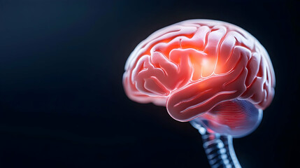 Glowing Red Human Brain 3D Rendering Dark Background