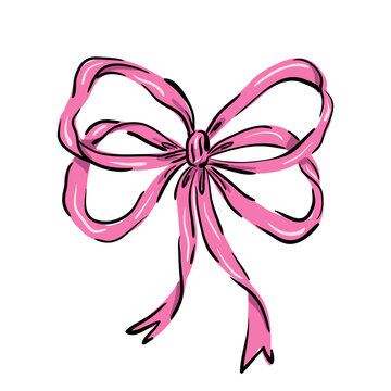Detailed hand-drawn ribbon bow in sketch style. Vector illustration ideal for gift wrapping designs, greeting cards, invitations, packaging, branding, or festive decorations.