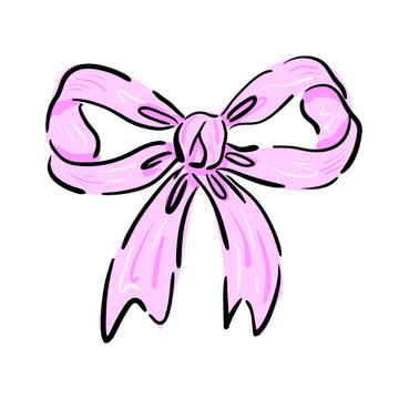 Detailed hand-drawn ribbon bow in sketch style. Vector illustration ideal for gift wrapping designs, greeting cards, invitations, packaging, branding, or festive decorations.