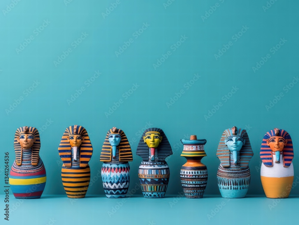 Poster colorful row of ceramic animals displayed during a virtual tour of ancient artifacts showcasing uniq