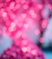 Soft-focus pink heart bokeh, romantic backdrop, pattern, tender, sweet