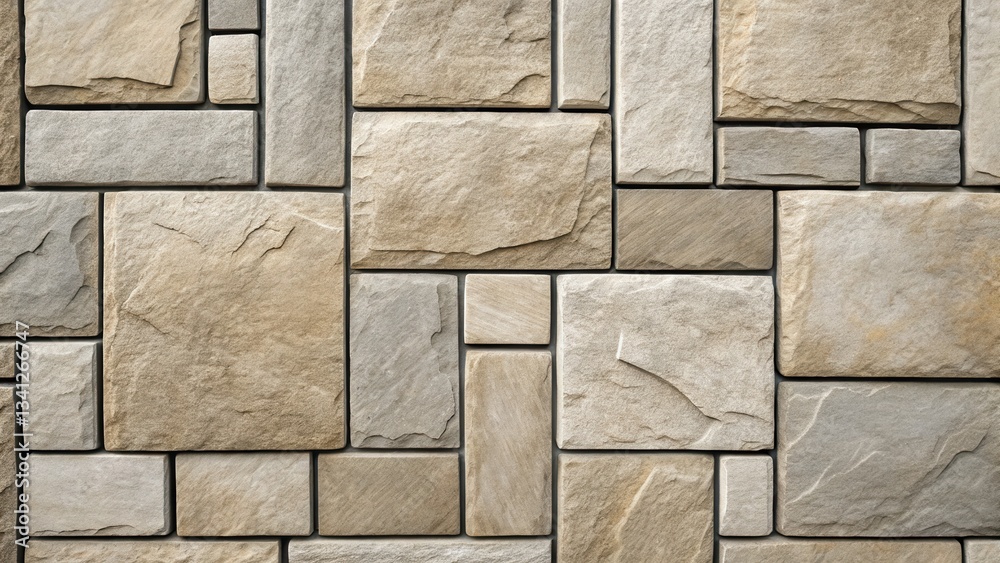 Poster textured stone wall with varying shapes and shades in a cohesive pattern.