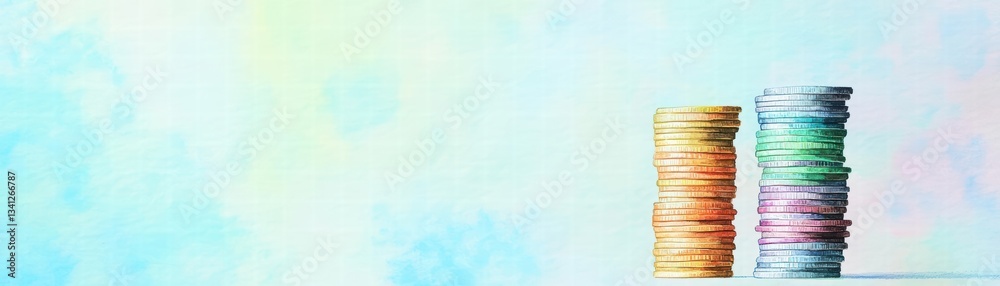 Poster a stack of coins symbolizing wealth and financial growth in a conceptual illustration reflecting eco