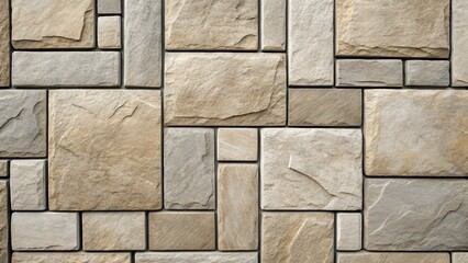 Fototapeta premium Textured stone wall with varying shapes and shades in a cohesive pattern.