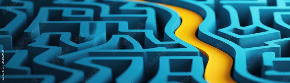 Poster A maze with a distinctive yellow line creating a path that offers direction and intrigue in a complex design