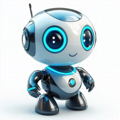 Cute robot character with glowing blue eyes, symbolizing friendly tech, ideal for children's media, robotics education, and futuristic technology themes.