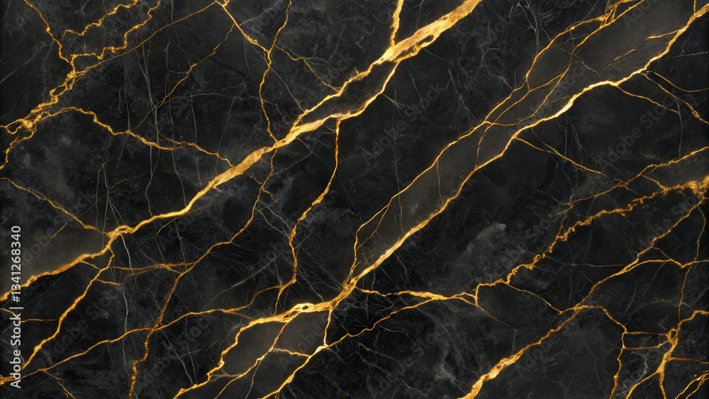 Poster black marble surface with golden veins and intricate patterns.
