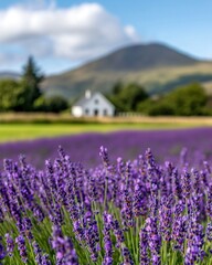 Fototapeta premium Lavender field blooming countryside home nature photography serene landscape close-up tranquility and beauty