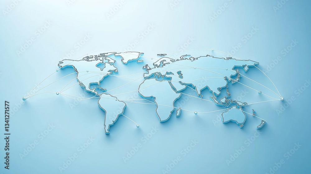 Poster global network connection with world map and blue background