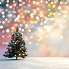 Captivating holiday season image featuring a beautifully decorated Christmas tree surrounded by a dazzling display of colorful glowing bokeh lights
