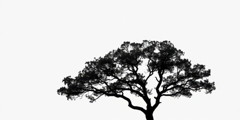 Single, majestic tree silhouetted against a pure white backdrop, cutout, shrub