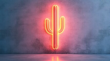 A glowing neon cactus sign styled against a clean concrete wall. background