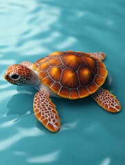 Sea Turtle Swimming in Clear Blue Ocean Water Close Up View
