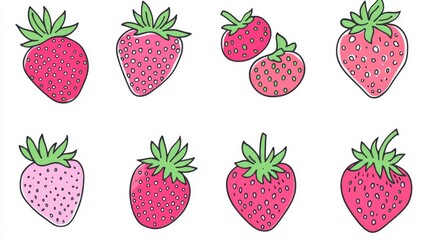 Collection of Adorable Hand-Drawn Strawberries