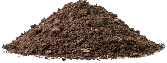 Pile of rich brown soil isolated on white background
