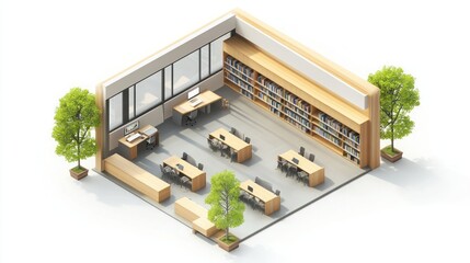 Modern Library Interior isometric view