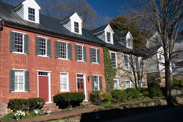 Historic Village Near Washington. Waterford, Virginia. Ancient Red Brick Buildings.
