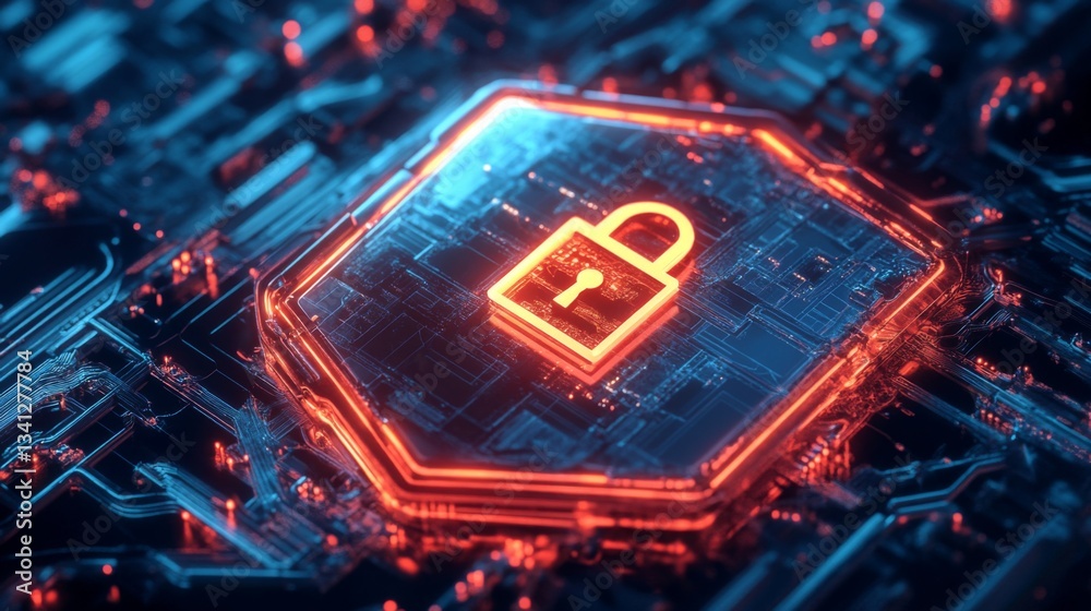 Leinwandbilder a cyber shield with a glowing lock, protecting against hacking and data breaches.