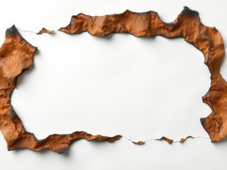 Crisp white background showcases charred paper edges, exhibiting varying degrees of burning and texture, background, macro