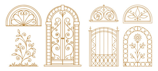 Vector set of design elements and illustrations in simple linear style - boho arch logo design elements and frames for social media stories and posts © Sk