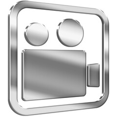Video Camera 3D icon with silver metallic effect in a square with modern design