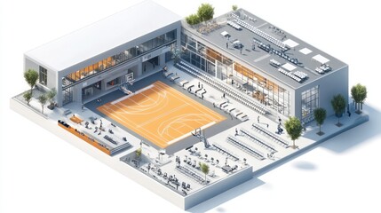 Modern school basketball court complex isometric view