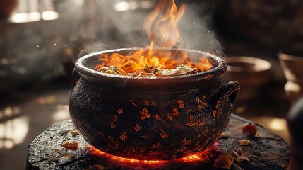 Dahl Cooking in Pottery Pot Photo for Recipe