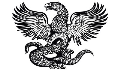 Obraz premium Minimalist Vector Illustration of Eagle and Snake, Mexican Coat of Arms Style