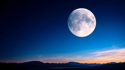 Fototapeta premium Full Moon Over Dark Landscape at Night