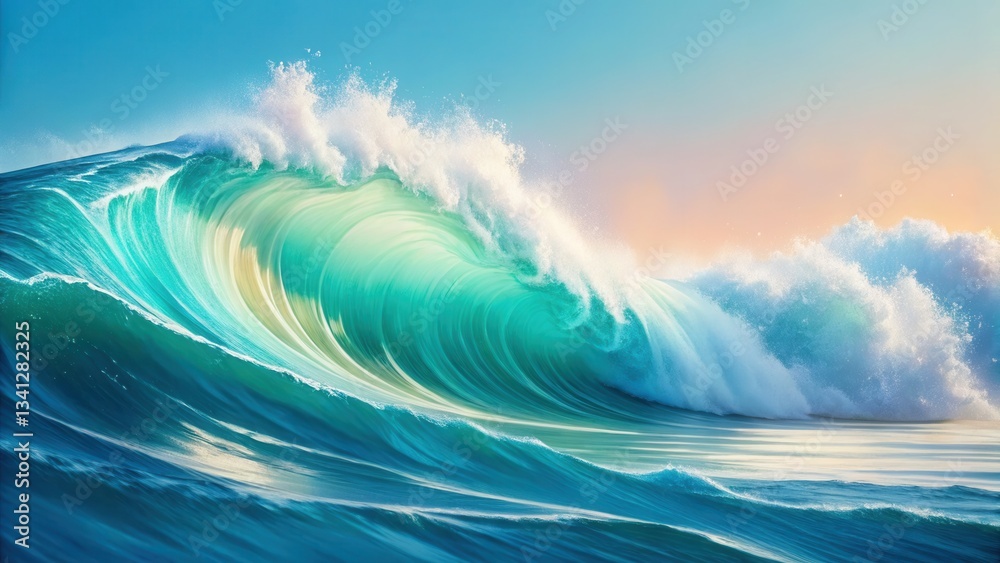 Aufkleber majestic ocean wave with vibrant turquoise hues and dynamic foam cresting against a serene sky.