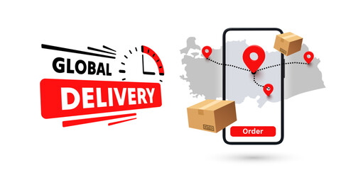 Online Delivery global logistics on mobile, delivery within the Turkey. Vector illustration