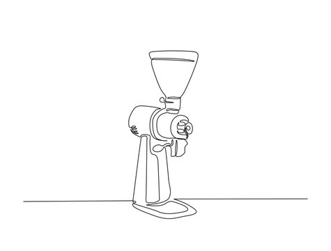 recommend clip art: Continuous line art drawing of coffee grinder machine - coffee maker. Coffee beans grinder in one line drawing illustration. Editable stroke.