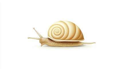 Beige snail moving on white background