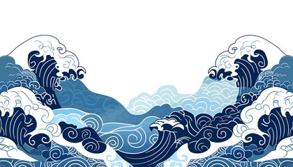 Fototapeta premium Ukiyo-e Style Background Material: Hokusai's Great Wave, Japanese Culture Event Poster Design