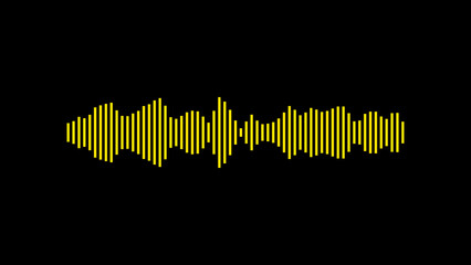 Audio music sound waveform. Abstract yellow sound waves on black background. Audio wave digital frequency