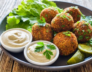Authentic Middle Eastern Falafel with Tahini Sauce and Pickles