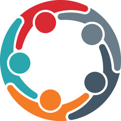 Unified Circle Five Piece Team Logo: Colorful People Connected In Harmony