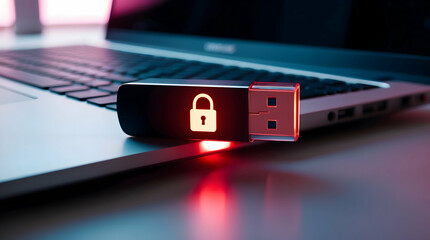 Secure USB Flash Drive on Laptop, highlighting data protection