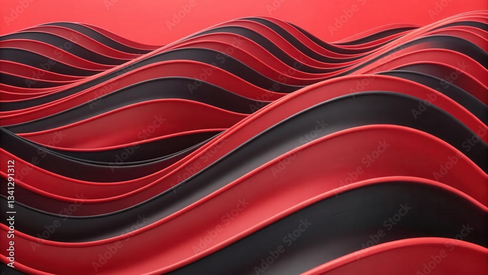 Fototapete Abstract wavy patterns in black and red create a dynamic visual effect.