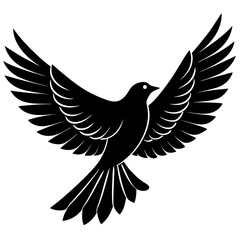 Obraz premium Silhouette of a bird in flight, symbolizing freedom, depicted in black against a pure white background