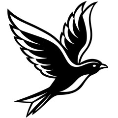 Obraz premium Silhouette of a bird in flight, symbolizing freedom, depicted in black against a pure white background