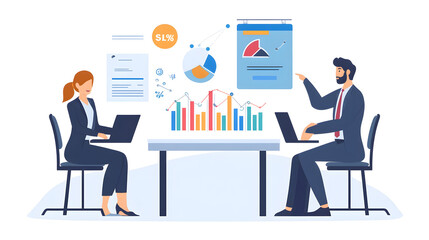 Professional Sales Managers Using Laptops with Growth Chart, Business Strategy Concept